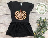 Glitter Monogram Pumpkin Dress, Custom Personalized Baby Girl Halloween Dress, Toddler Girl Black Halloween Dress, Fall Thanksgiving Dress