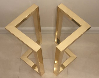 28"Hx20"W Gold Table Legs, Brass Plated Dining Table Legs, Metal Table Base, Modern Table Legs - Set of 2