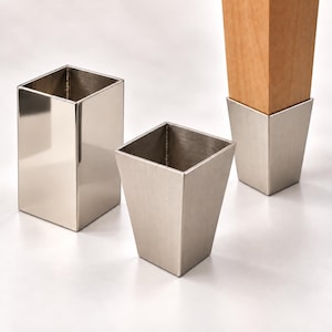 Square Nickel-Plated Furniture Leg Cap (Ferrule), Straight/Tapered, Brushed or Polished