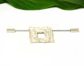 Brooch made of solid 925 silver by hand using traditional goldsmith techniques, geometric pin jewelry with stainless steel pin