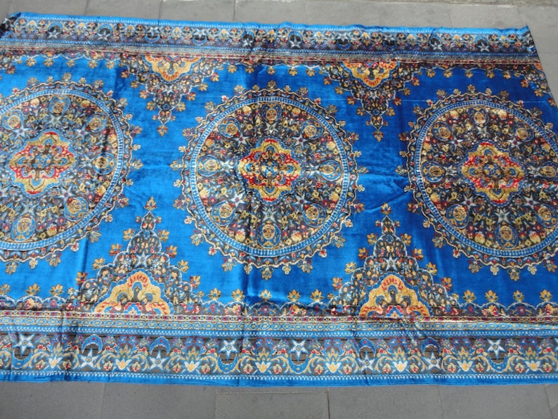 Bedspread,table cloth,wall rug,83 x 53 inches,velvet rug,Turkish velvet rug,blue rug,multi usage rug Bed cover