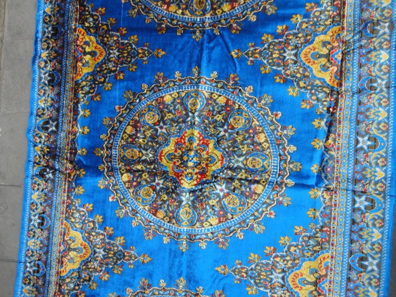 Bedspread,table cloth,wall rug,83 x 53 inches,velvet rug,Turkish velvet rug,blue rug,multi usage rug Bed cover