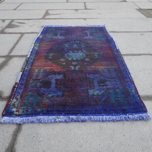 Overdyed rug,door mat,entrance rug,bath room rug,entryway,dark blue rug,decorative rug,amazing colors,low pile rug,distressed rug,31 x 20