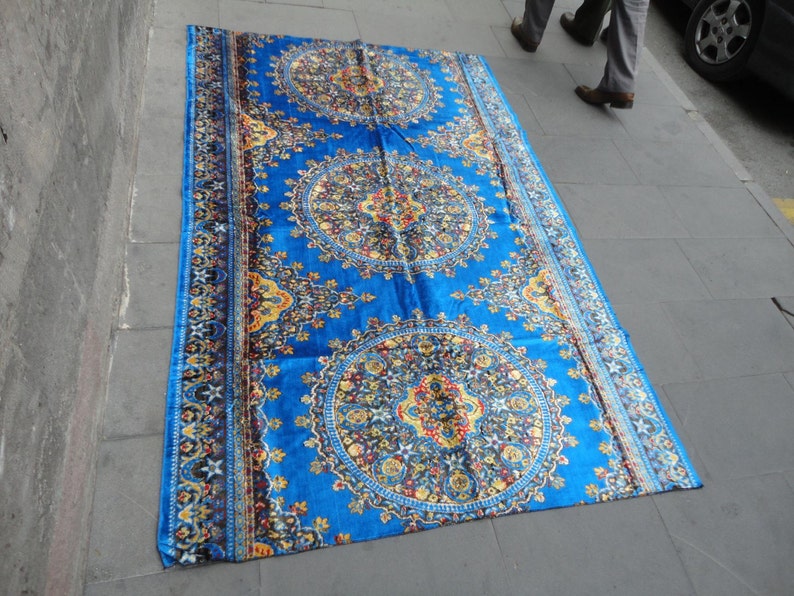 Bedspread,table cloth,wall rug,83 x 53 inches,velvet rug,Turkish velvet rug,blue rug,multi usage rug Bed cover