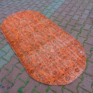 Orange Oval Rug For Bathroom, Floral Rug For Kitchen 6.5x3.1  Vintage Oval Rug For Nursery Orange Carpet For Kids Room  Rug For Entrance g61