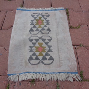 Front Door Mat, Small Kilim Rug, Vintage Chair mat, Little Kilim Rug, Mini Woven Rug, Welcome Indoor Mat 1.4 x 1 Ft Rustic Sink Rug a870