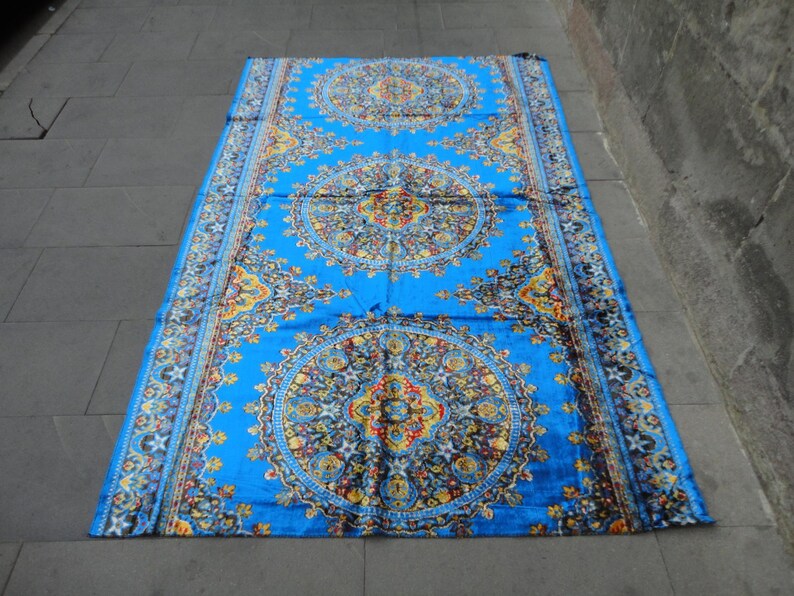 Bedspread,table cloth,wall rug,83 x 53 inches,velvet rug,Turkish velvet rug,blue rug,multi usage rug Bed cover