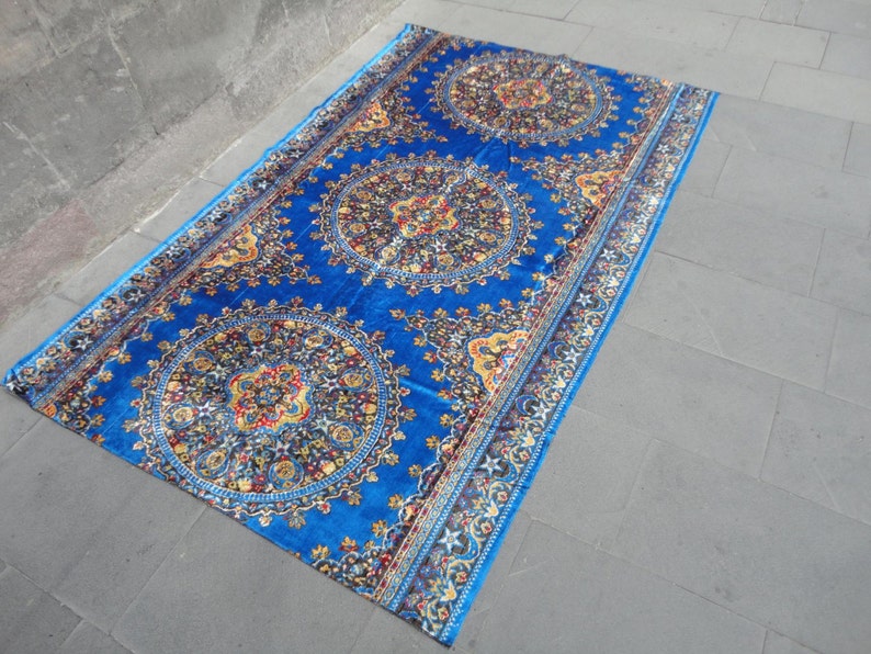Bedspread,table cloth,wall rug,83 x 53 inches,velvet rug,Turkish velvet rug,blue rug,multi usage rug Bed cover