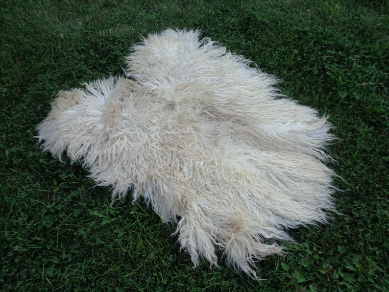 Organic Goatskin Rug,Soft Long Hair Durable Animal Leather,Silky Real Pelt Craft,Pet Bed For Cat3/' 4/'/' X 2/' 9/'/'Chair Cover,Country Home Rug