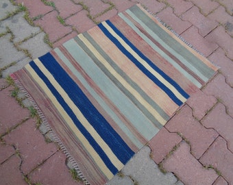 Kilim Door Mat, Minimalist Mini Kilim Rug, Small Rug, Entrance Rug, Tiny Porch Rug, Bath Mat, Pale Outdoor Mat 2.8 x 2.2 Little Carpet c47