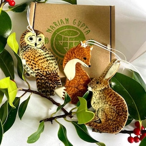 Handgefertigte Keramik Waldtiere Ornament Bundle: Fuchs, Eule, Hase und mehr