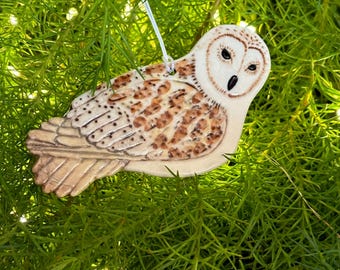Handmade Porcelain Barn Owl Decoration: Ceramic Woodland Christmas Ornament