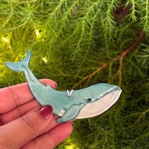 Handmade Ceramic Whale Christmas Hanging Decoration: Cornish Pottery Gift