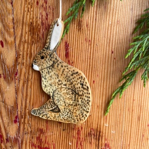 Hand made hanging pottery hare/rabbit.Easter ceramic animal gift/porcelain hare decoration/enchanted forest,woodland .cottagecore ornament