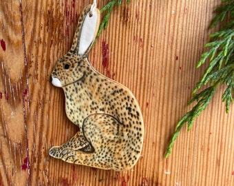 Hand made hanging pottery hare/rabbit.Easter ceramic animal gift/porcelain hare decoration/enchanted forest,woodland .cottagecore ornament