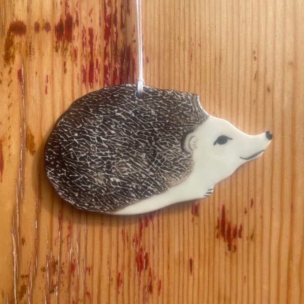 Adorable Porcelain Hanging Hedgehog: Handcrafted Ceramic Decoration for Home and Garden with Whimsical Charm