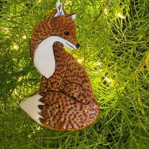fox, Letterbox gift, porcelain ceramic family Christmas ornament. handmade