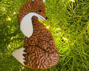fox, Letterbox gift, porcelain ceramic family Christmas ornament. handmade