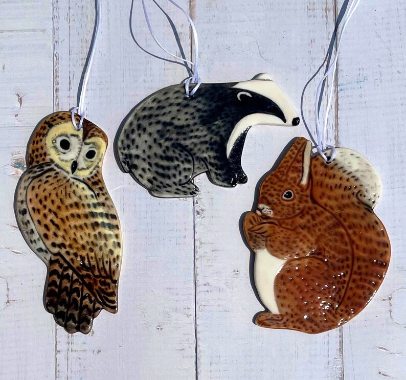 Ceramic Woodland Animal Bundle. Gift Hanging Decoration. Etsy