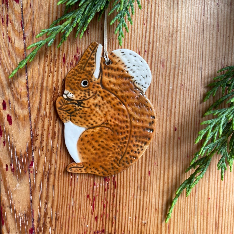 Red Squirrel Ceramic Christmas Decoration /Handmade Porcelain Gift/ Letterbox Gift/woodland creature/woodland animal image 2