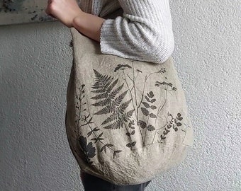 Sac fourre-tout en lin, sac d'été, motif botanique