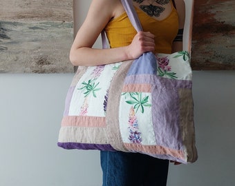 Upcycled linen tote, linen summer bag, scrap bag, sustainable fashion, slow fashion