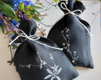 Black favor bag set, linen aroma sachet, 5x7