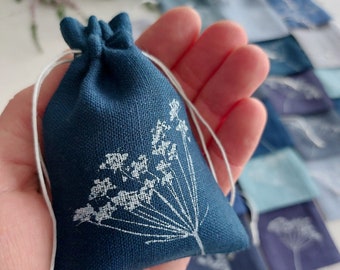 20 petits sachets d'arômes en lin, décor estival bleu, sacs en lin, sac en vrac