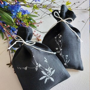 Black favor bag set, linen aroma sachet, 5x7 image 1