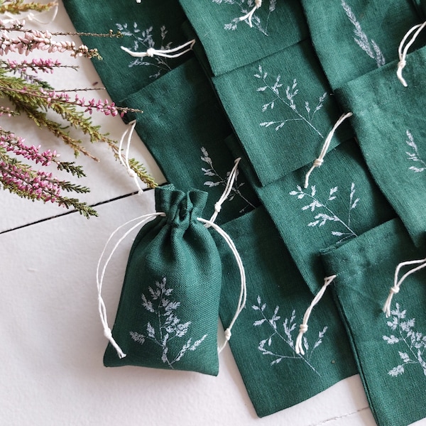 20 small green aroma sachets, 3x4, linen bags bulk