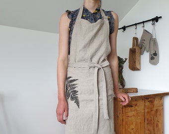 Linen bib style apron, cloth apron