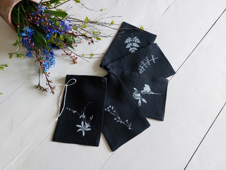 Black favor bag set, linen aroma sachet, 5x7 image 5