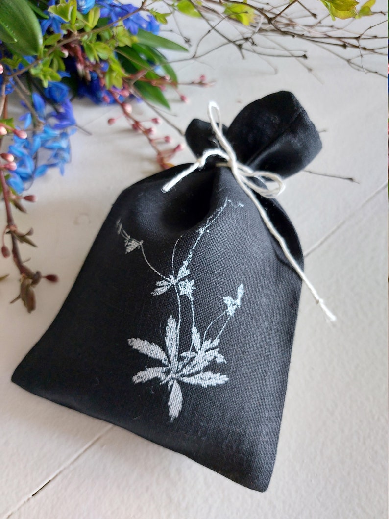 Black favor bag set, linen aroma sachet, 5x7 image 9