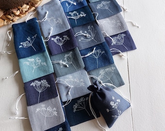 25 piezas de bolsas de lino vacías, decoración de primavera azul, bolsas de lino, bolsa a granel