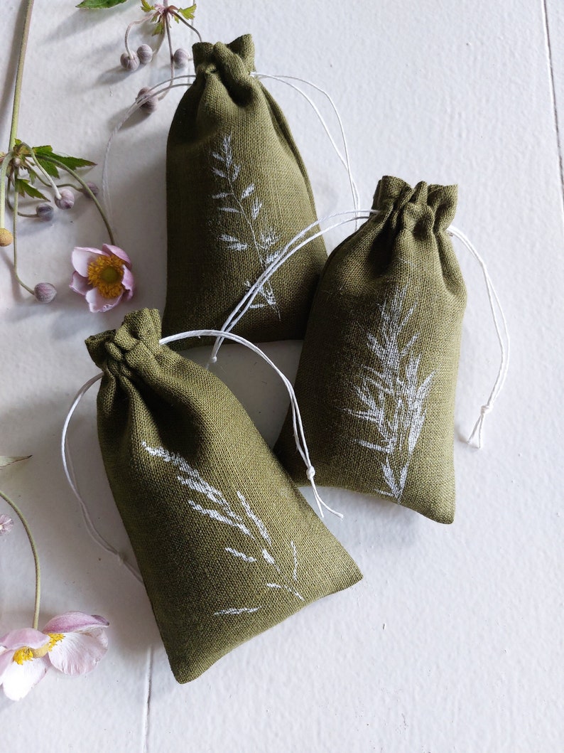 Linen bag, aroma bag for lavender, nature inspired gift pouch, bulk bag image 1