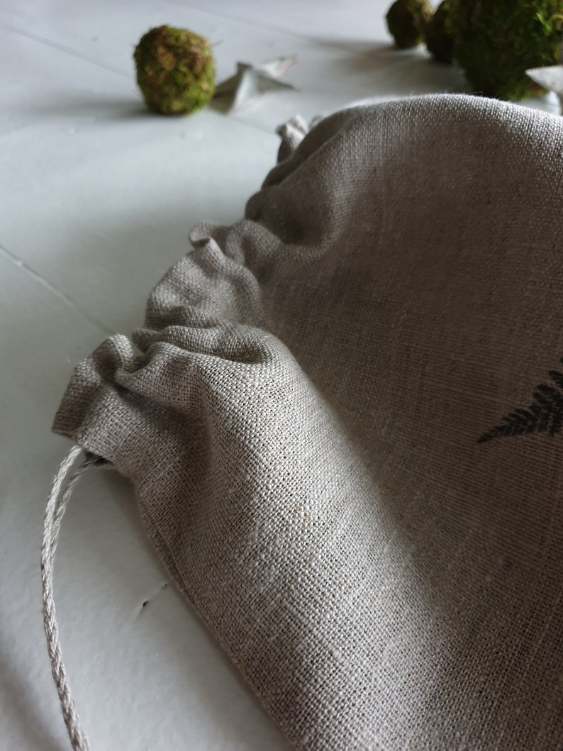 Linen bag, storage and organizing, pure linen bread keeper, reusable cloth storage bag, home textile, hand printed, kitchen linens image 5