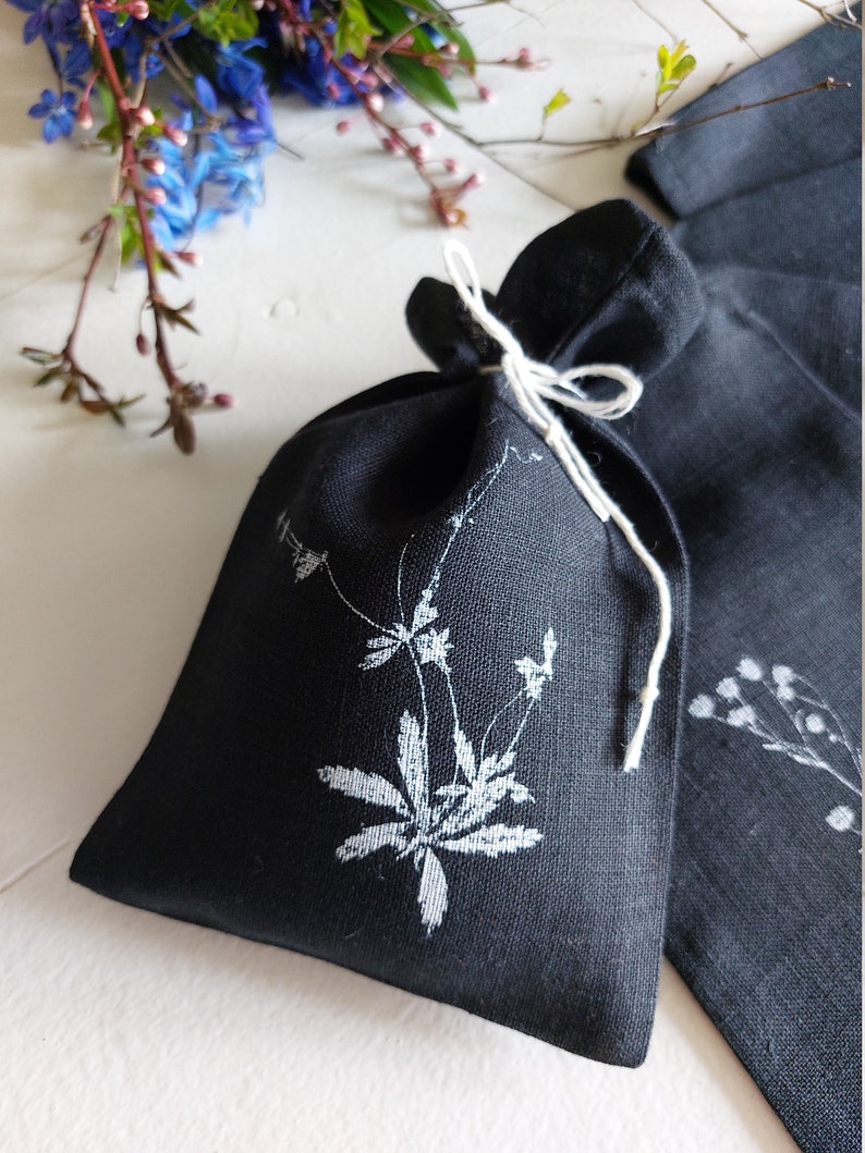 Black favor bag set, linen aroma sachet, 5x7 image 4