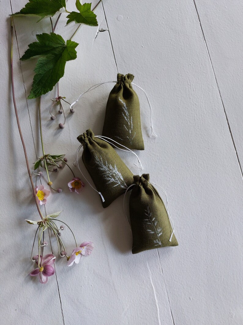 Sac en lin, sac aromatique pour lavande, pochette cadeau inspirée de la nature, sac en vrac image 2