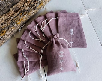 Pochettes pour cadeaux en lin : sachets parfumés violets, décoration printanière