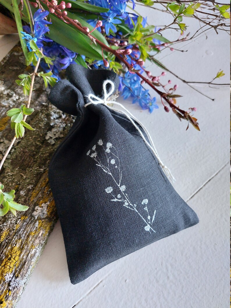 Black favor bag set, linen aroma sachet, 5x7 image 2