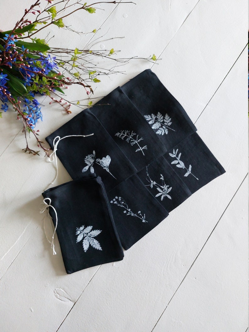 Black favor bag set, linen aroma sachet, 5x7 image 3
