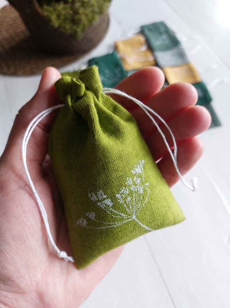 20 pcs small linen bag, green decor, empty arom bags, bulk bag image 5