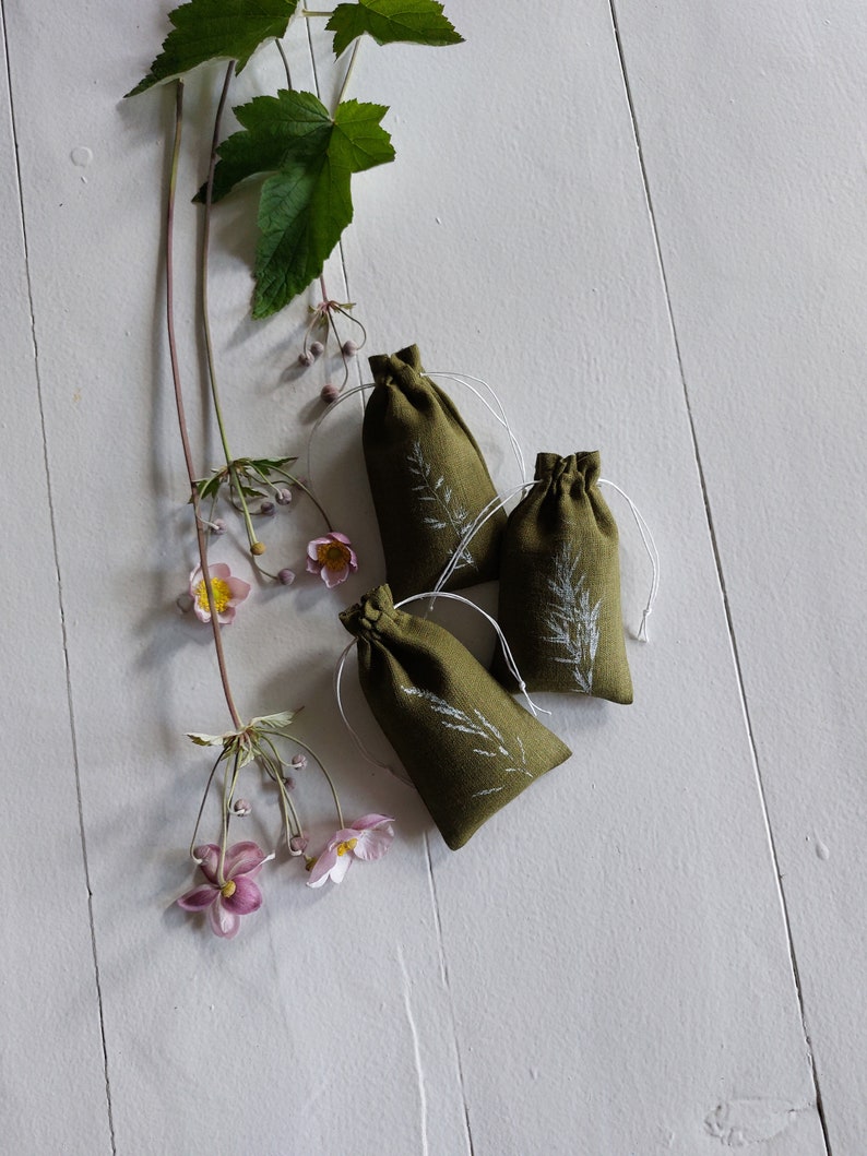 Sac en lin, sac aromatique pour lavande, pochette cadeau inspirée de la nature, sac en vrac image 10
