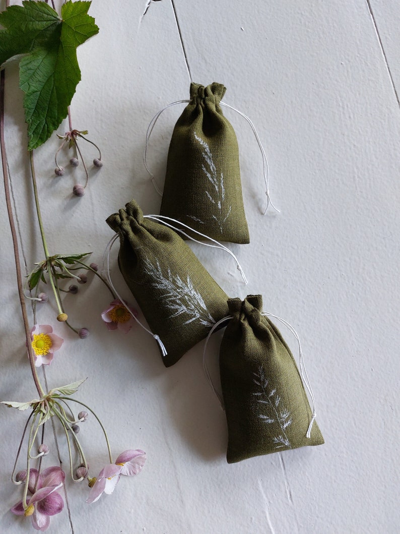 Sac en lin, sac aromatique pour lavande, pochette cadeau inspirée de la nature, sac en vrac image 8
