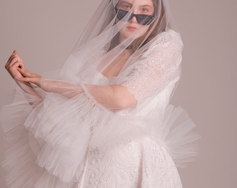 Ruffled veil, bridal accessories, fingertip veil, rouched veil, velo da sposa con rouches, velo da sposa personalizzato made in italy