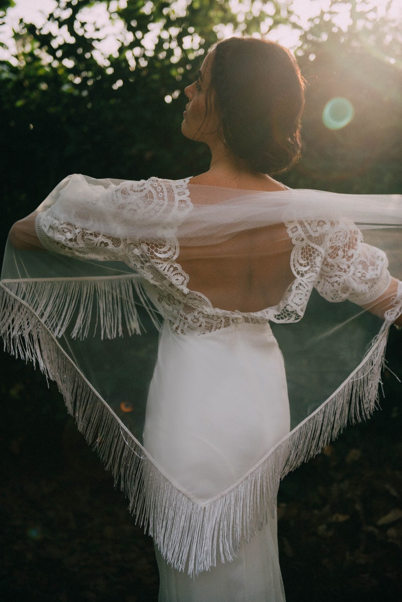 Boho chic wedding dress, vintage wedding dress, made in Italy, haute couture wedding dress, modern romantic wedding dress, lace silk wedding dress image 5