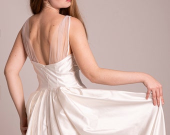 Romantic wedding dress, low waist wedding dress, loose wedding dress, modern wedding dress, strapless wedding dress with slit