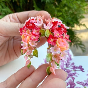 Peony earrings Pink peony earrings Hydrangea earrings Polymer clay earrings Polymer clay jewelry Spring flowers Dangle flower earrings