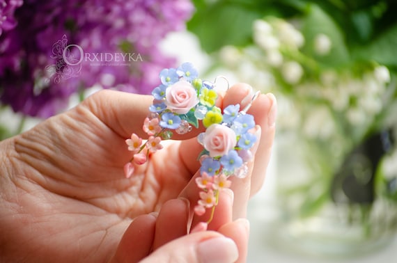 Polymer clay on sale rose earrings
