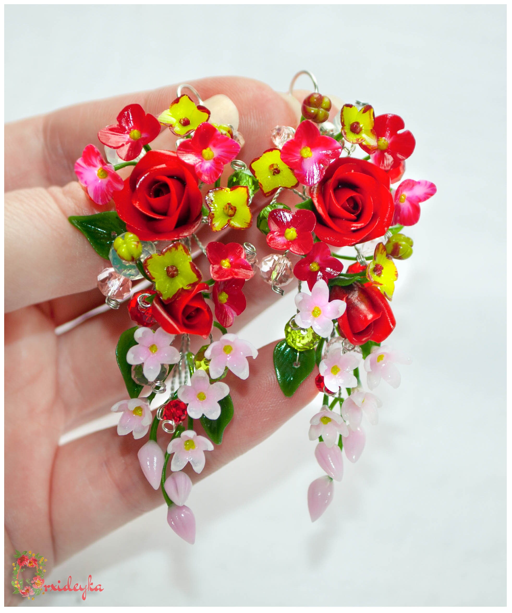 Red rose earrings Polymer clay roses Red rose jewelry Polymer Etsy